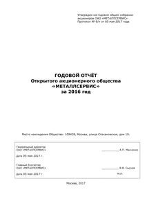 Годовой отчет компании «Металлсервис»