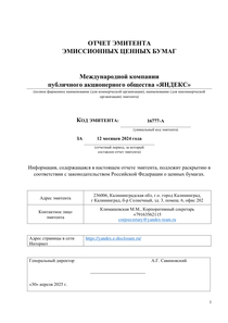 Годовой отчет компании «Яндекс»